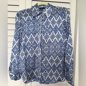 Zara Blouse Blue and White Abstract Print Button-Up
